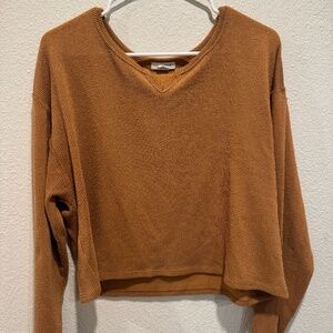 Billabong Orange Corduroy Long Sleeve Top Split Neck Line Medium